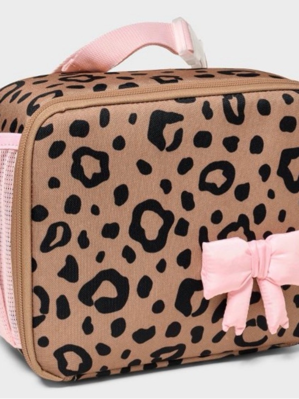 Cat and Jack Leopard Print Kids Lunch Bag with Pink Bow Accent